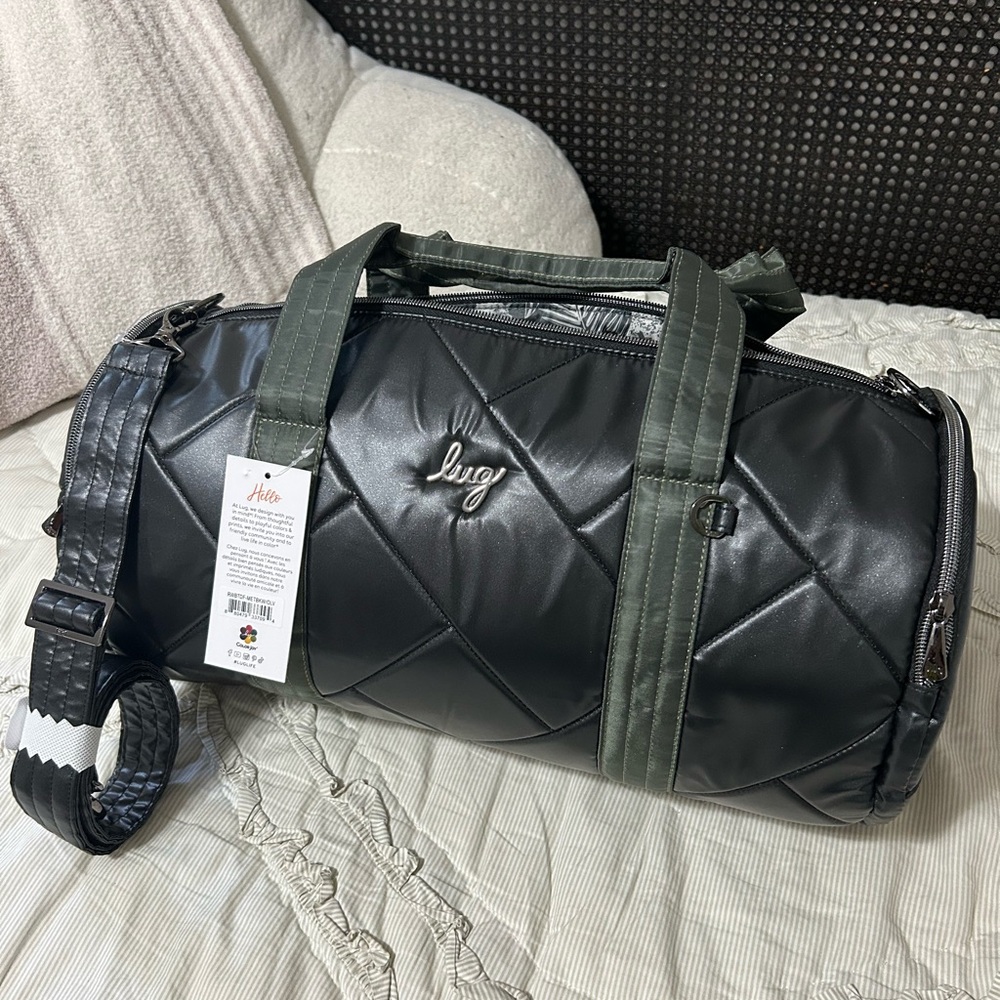Lug Metallic Black/Olive Quilted Rowboat Duffel Bag NWT